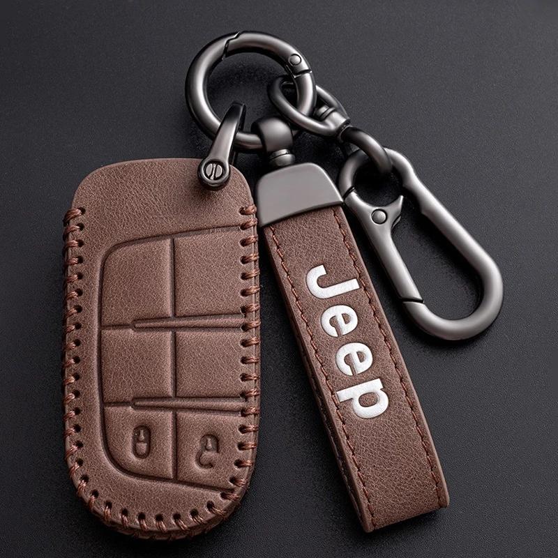 Dla Jeep Wysokiej jakości Skórzane Etui na Kluczyk Samochodowy Fob dla Jeep Renegade Compass Grand Cherokee dla Chrysler 300C Wrangler Akce