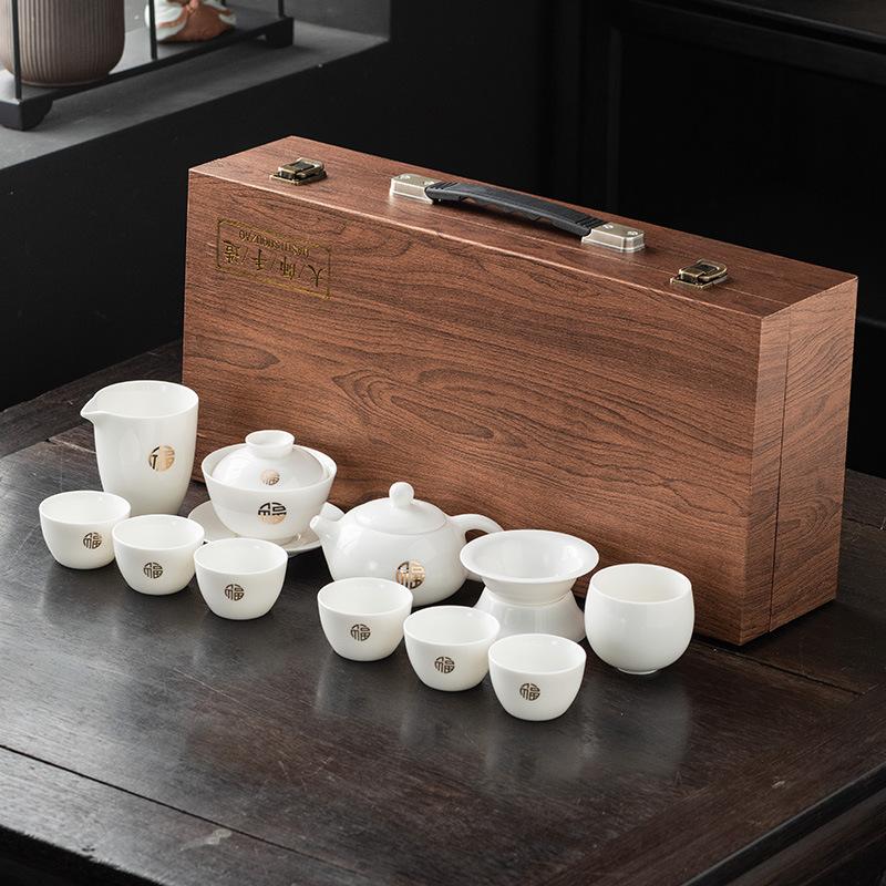 Jinfu Jade Porcelain Kung Fu Tea Set Gift Box Set Company Annual Meeting Commemorative Gift to Friends, Fathers, Teachers and Leaders