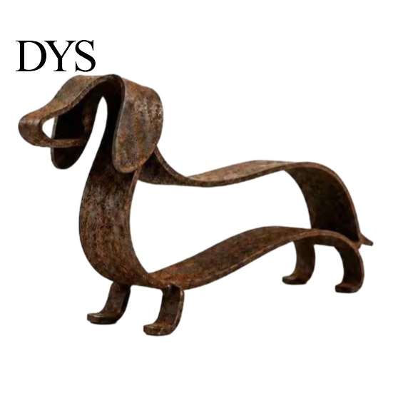 Small Metal Animal Figurines Rustic Dachshund Sculpture, Minimalist Line Art Iron Dog Statue, Vintage Table Ornaments Wiener Tabletop Figurine
