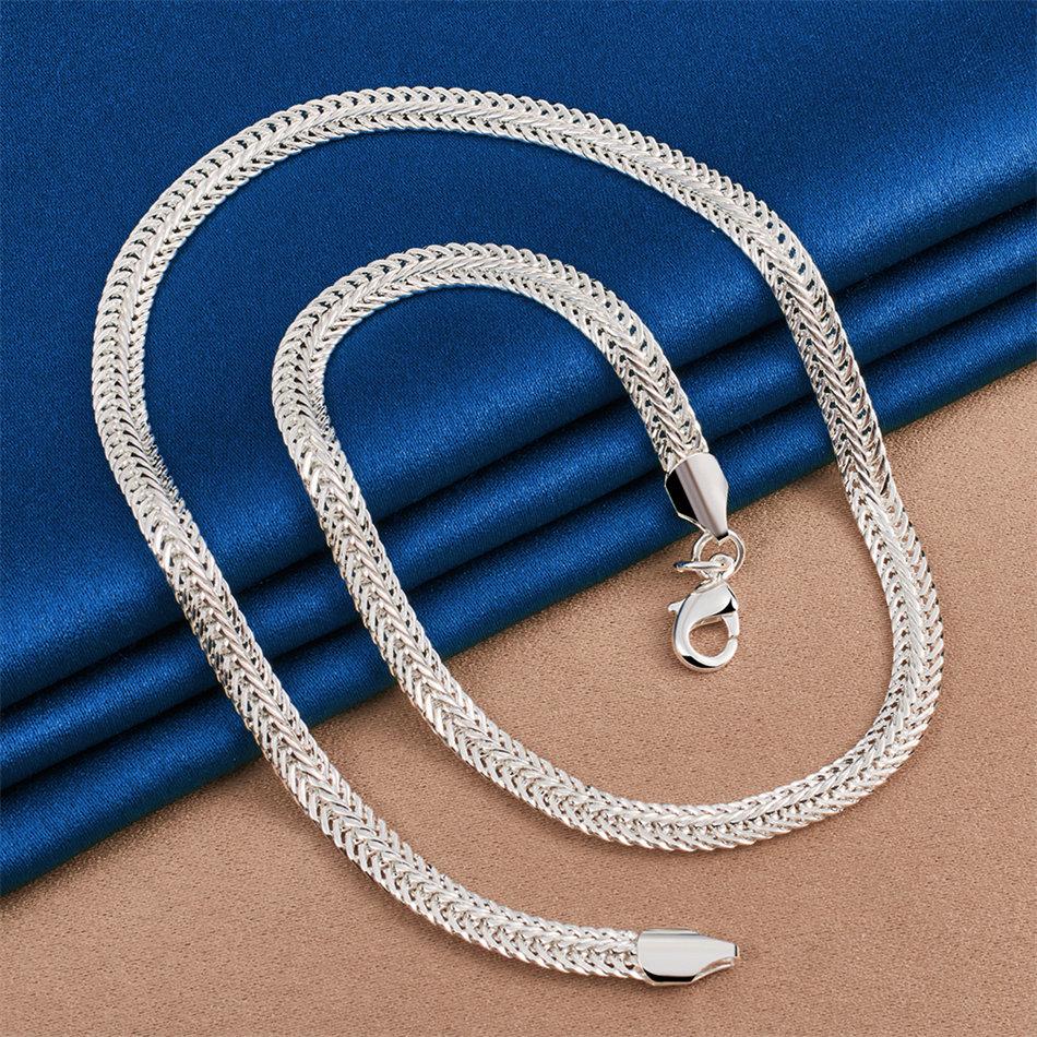Charmant Collier Chaîne Tressée Classique Simple en Argent Sterling 925 pour Hommes Femmes Mode Fête Mariage Bijoux