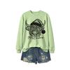 Womens Casual Fashion Christmas Yak Head Print Crewneck Sweatshirt Regular Fit Daily Wear