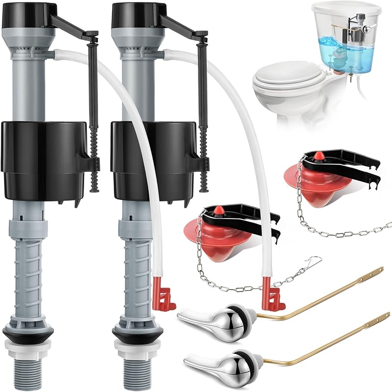 Saillong 2 Set Universal Toilet Tank Replacement Kit, Include Toilet Fill Valve, 2 Inch Low Flow Toilet Rubber Flapper, Side Mount Toilet Flush Brass 2