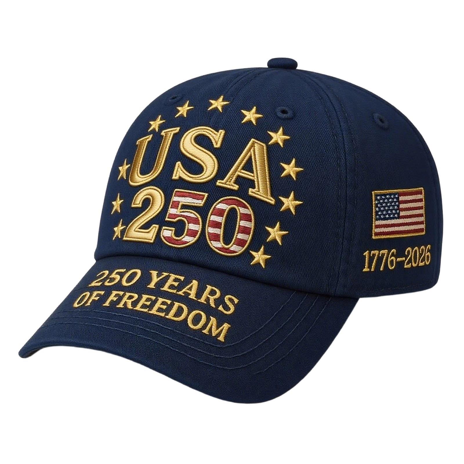 

USA 250 Years Embroidered Baseball Cap Adjustable Outdoor Sun Protection Hat with 3D Print and Structured Crown for Men and Women One Size тёмно-синий