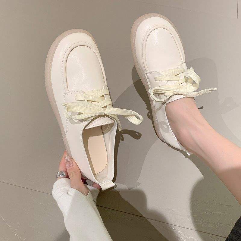Beef tendon sole simple soft surface soft sole small leather shoes women's autumn new Korean version versatile lace-up going out casual single shoes