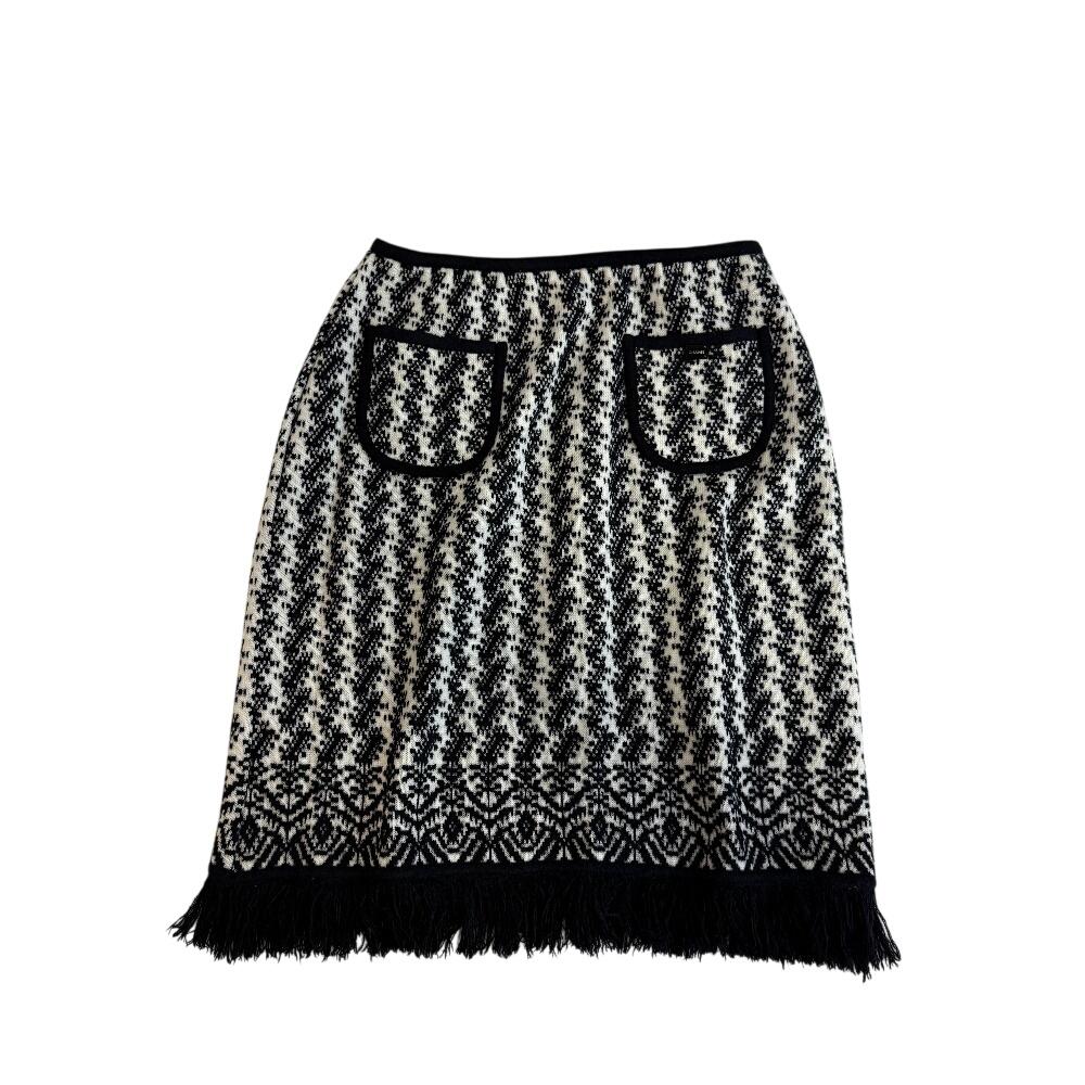 CHANEL P24448V01744 fringe wool skirt white wool Used