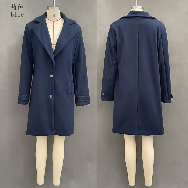2026 Womens Vintage Casual Mid-Length Lapel Wool Blend Coat Solid Color Single-Breasted Outerwear