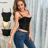 Removable Strap Women's Floral Jacquard Lace Up Seamless Corset-like Underwire Bra Corset Tank Cropped Top