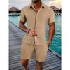 Summer Men's Solid Color Comfortable Casual Shirt Short Sleeved Beach Pants Set