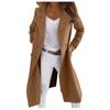 Women Fashion Long Sleeve Woolen Lapel Solid Color Long Jacket Coat