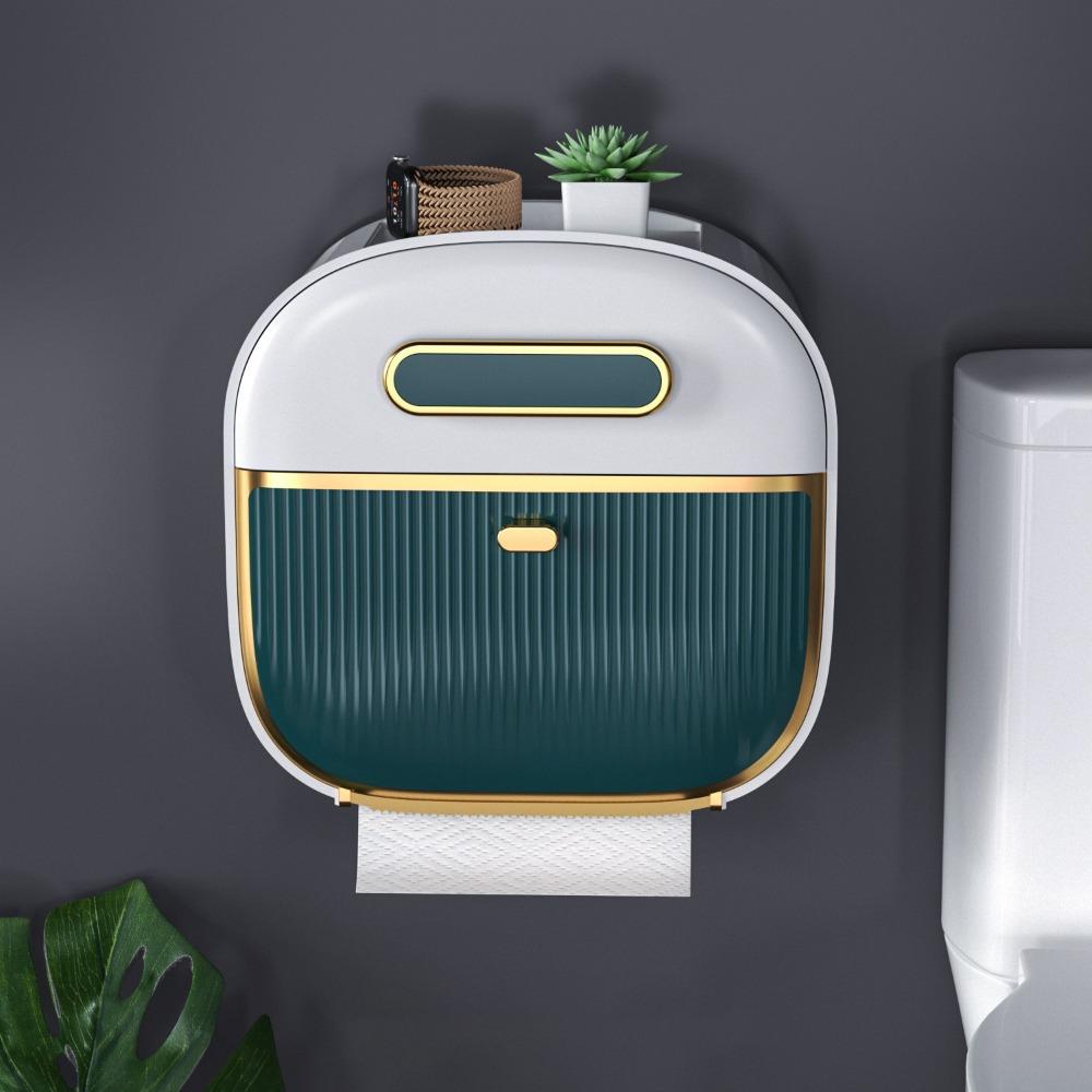 

Waterproof Roll Paper Storage Box Multi-function Tissue Storage Case Hotel зелений