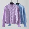 Autumn Winter Vintage Stand Collar Loose Knitwear Pullover Long Sleeve Solid Color Sweater Top