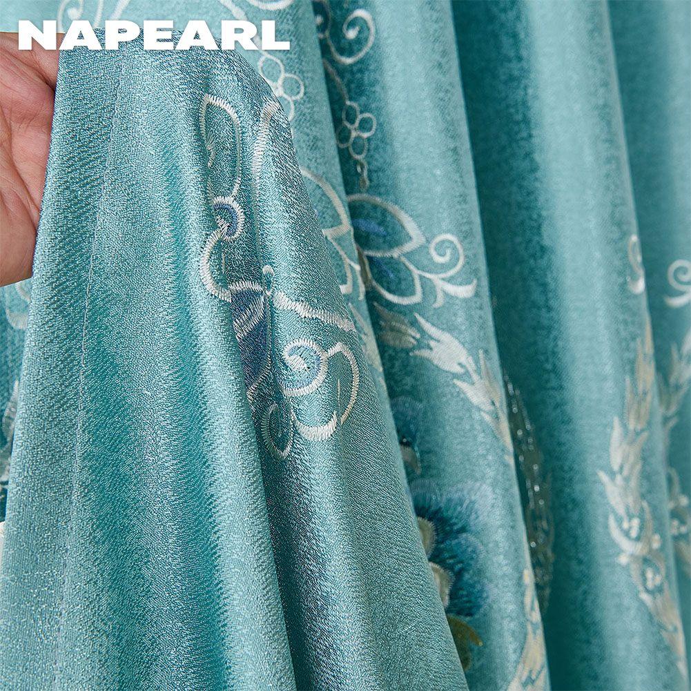1ks NAPEARL Exotic Luxury Semi Blackout Modré vyšívané zatemňovací závěsy do obývacího pokoje Ložnice Domácí dekorace