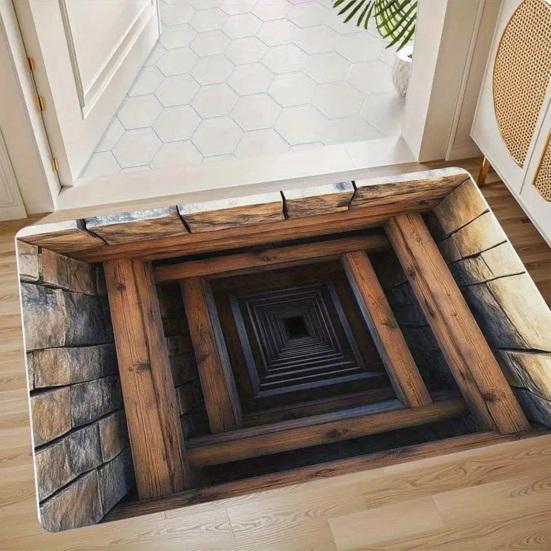 3D Optische Täuschung Fußmatte Rutschfest Vision Teppich mit Atemberaubendem 3D Visuellen Effekt Design Teppich für Wohnzimmer Schlafzimmer Flur Pflegeleichter Teppich