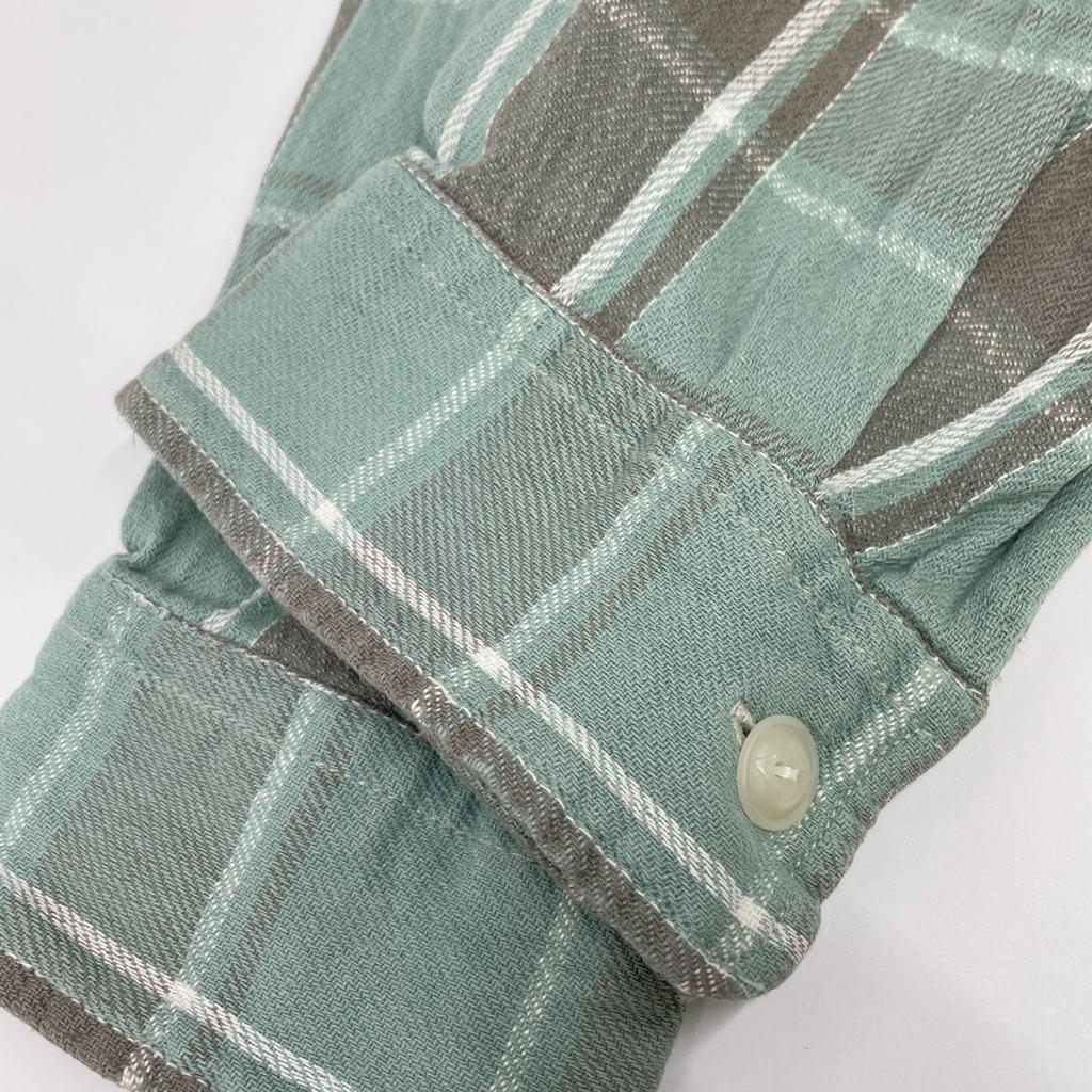 RRL Green X Gray Twill Check Pattern Long Sleeve Shirt Tops M Green X grayUsed