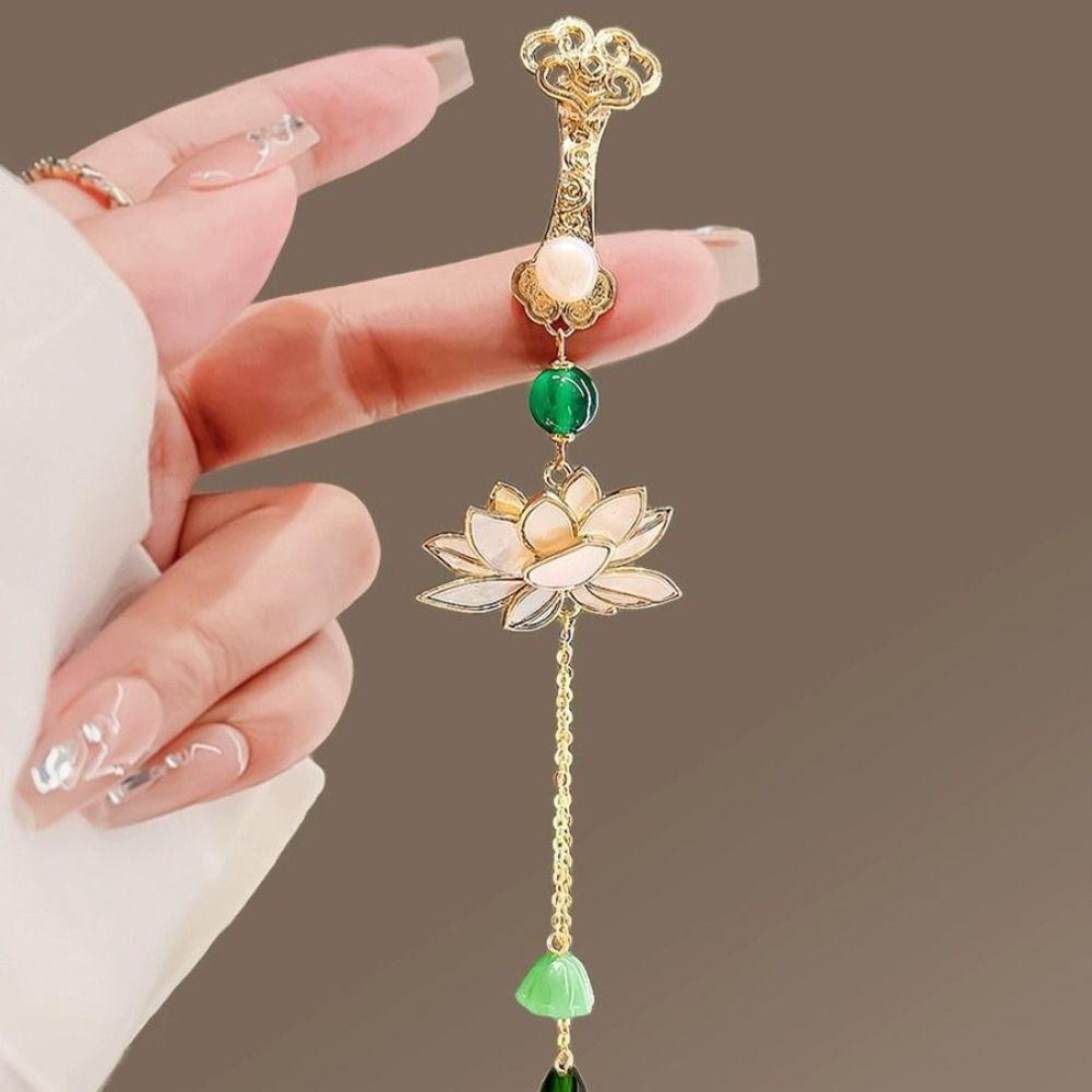 Long Tassel Chinese Style Brooch Electroplating Retro Lotus Brooch Party Jewelry