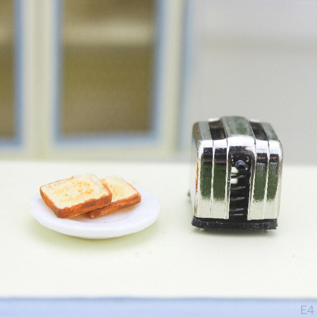 1/12 Dollhouse Mini Metal Modern Kitchen Set Bread Maker with Toasts Furniture Accessory