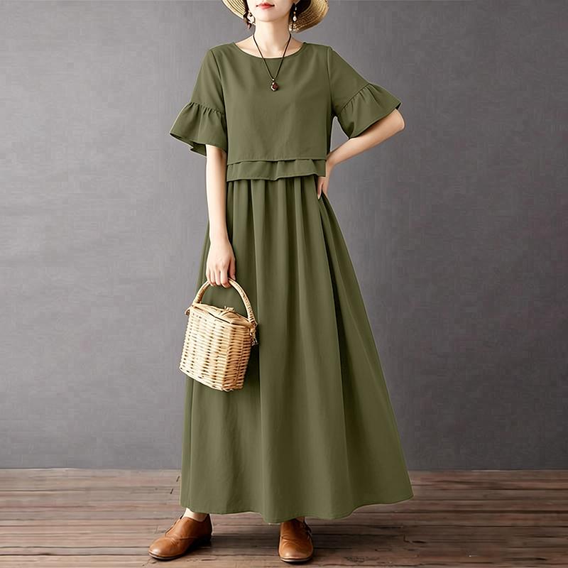 ZANZEA Women Elegant Round Neck Loose Casual Half Sleeve Dress M