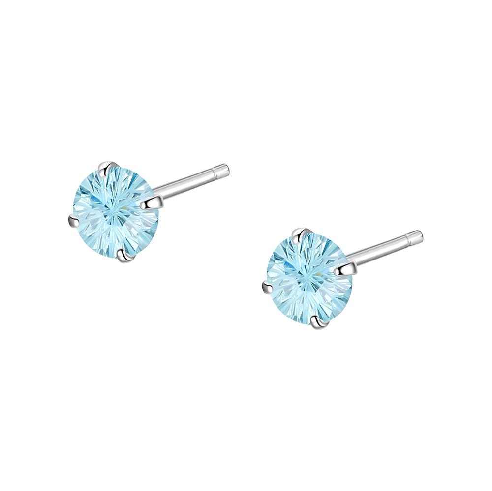 

Platinum Plated Halo CZ Stud Earrings 999Sterling Silver Hypoallergenic Inlaid Pink Blue Zircon Earrings Set Fine Jewellry
