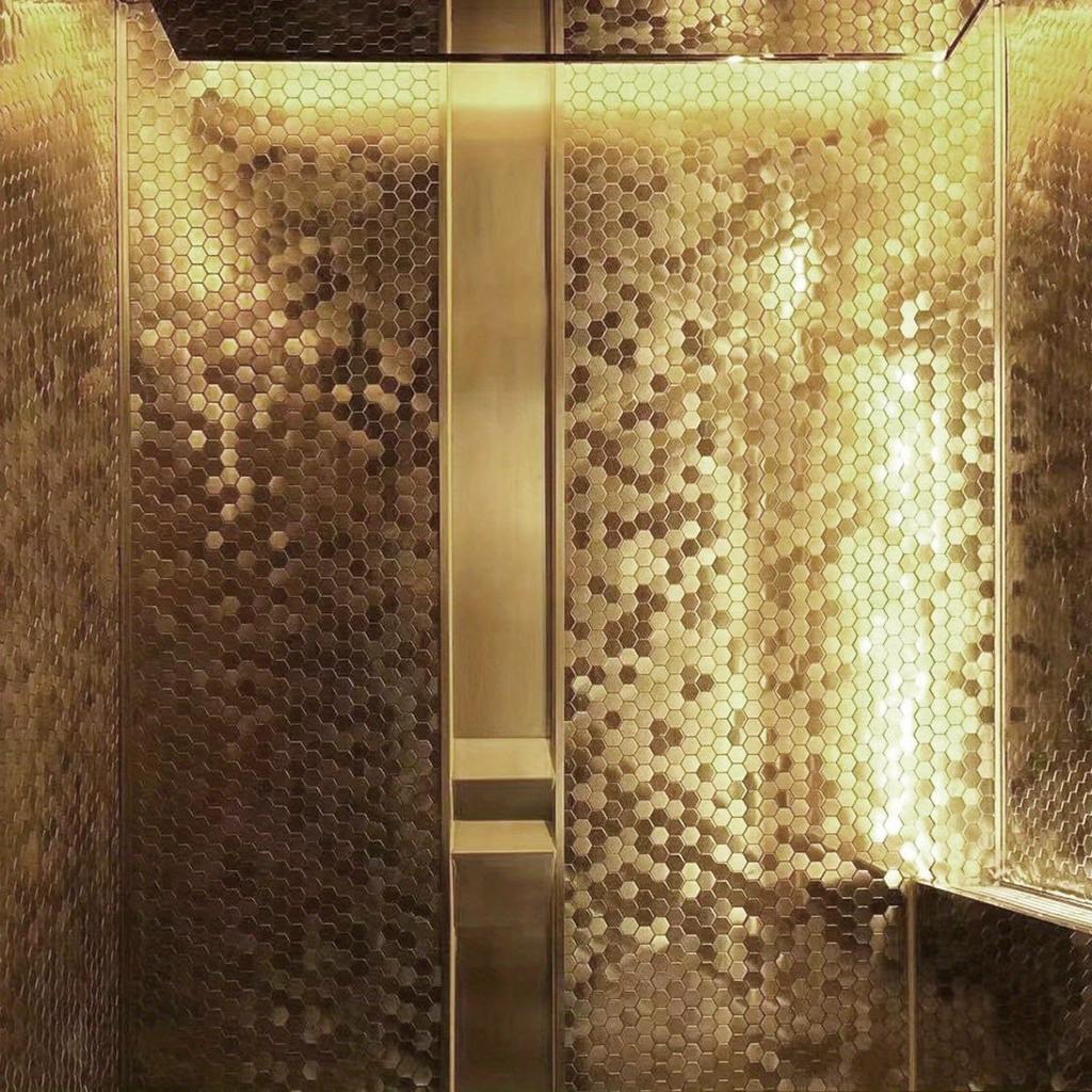 1Pc, Hexagonal, Gold Backsplash Tile, Metal Mosaic Tile Stainless Steel Brushed, Mirror Tile, Kitchen Bathroom Backsplash Shower Floor Wall Decorative