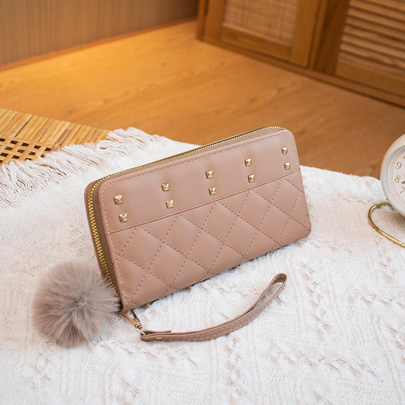 New Medium and Long Fashion Women's Wallet Women's Clutch Bag Wallet Change Bag Mobile Phone Bag Diamond Hairball Card Bag
