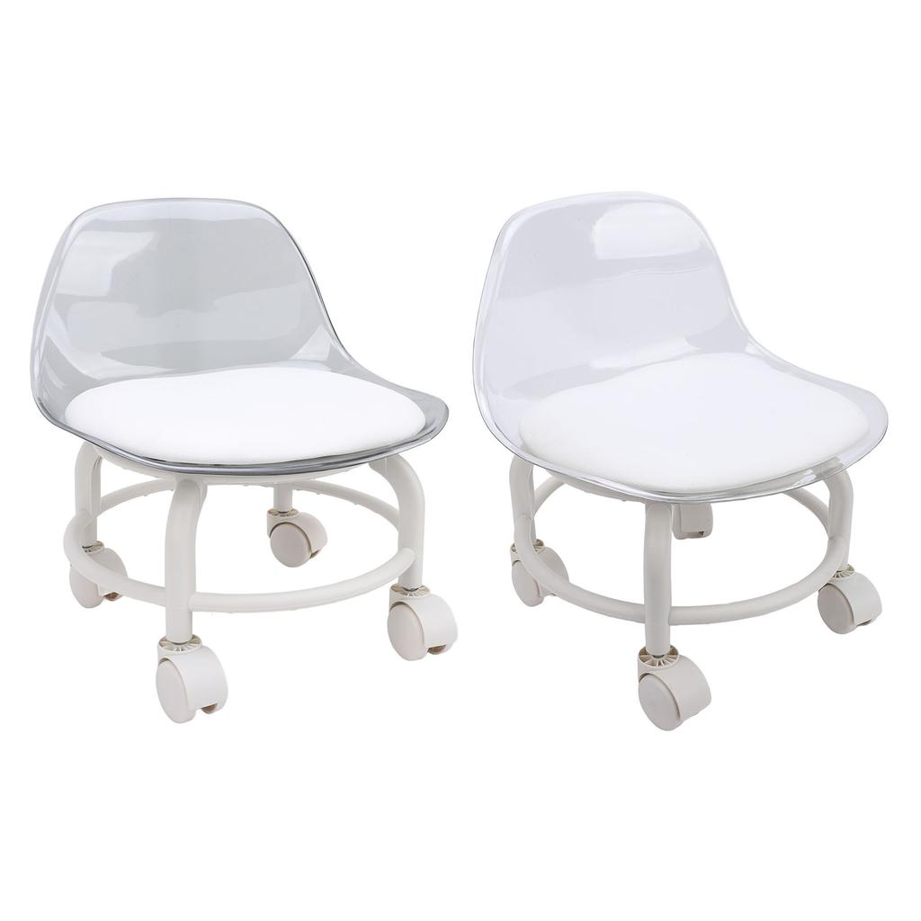 Low Rolling Stool with Wheels Back Support Small Acrylic Short Silent Mini Roller Seat