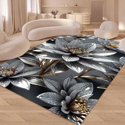 Luxury Floral Pattern Carpet Mat Anti-Slip Rubber Backing Rug Diamond Gemstone for Modern Home Decoration Living Room 3D Mat
