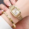 Women's Quartz Wristwatches Rectangle Ladies Fashion Golden Clock Top Luxury Gifts Bracelet Watches for Wife, Family, Friend