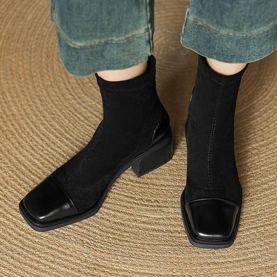 Flock Winter Square Toe Modern Size 33 Boots Size 43 Zipper KPOP Style Fashion Stretch Ankle Boots