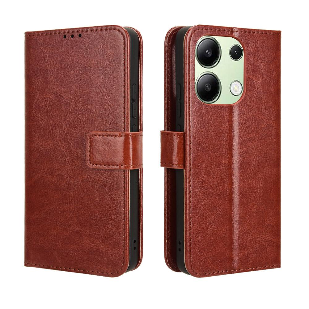 

For Xiaomi Redmi Note 13 4G Wallet Leather Phone Case Crazy Horse Texture Brown