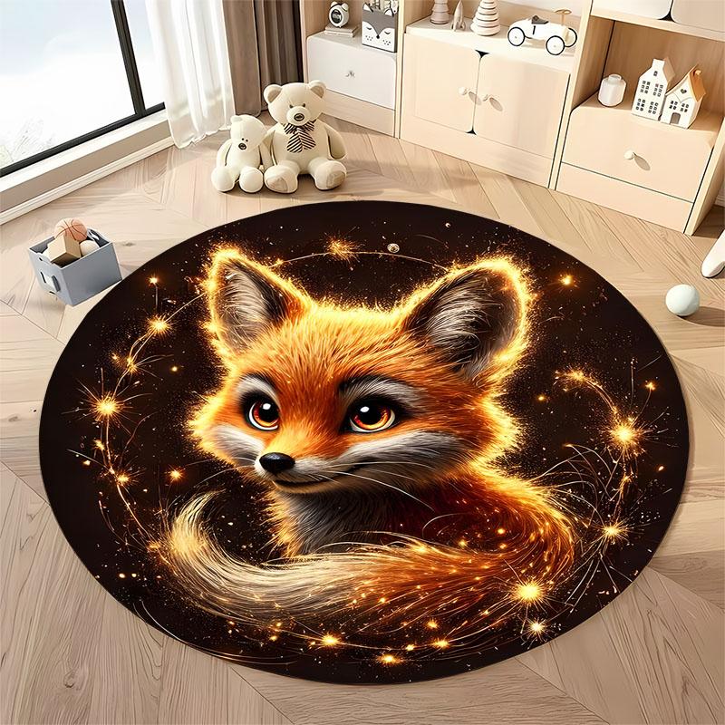Free Shipping! Cozy Fox Design Carpet for Kids' Room Decor Round Carpet for Home Sofa Bedroom, Gift