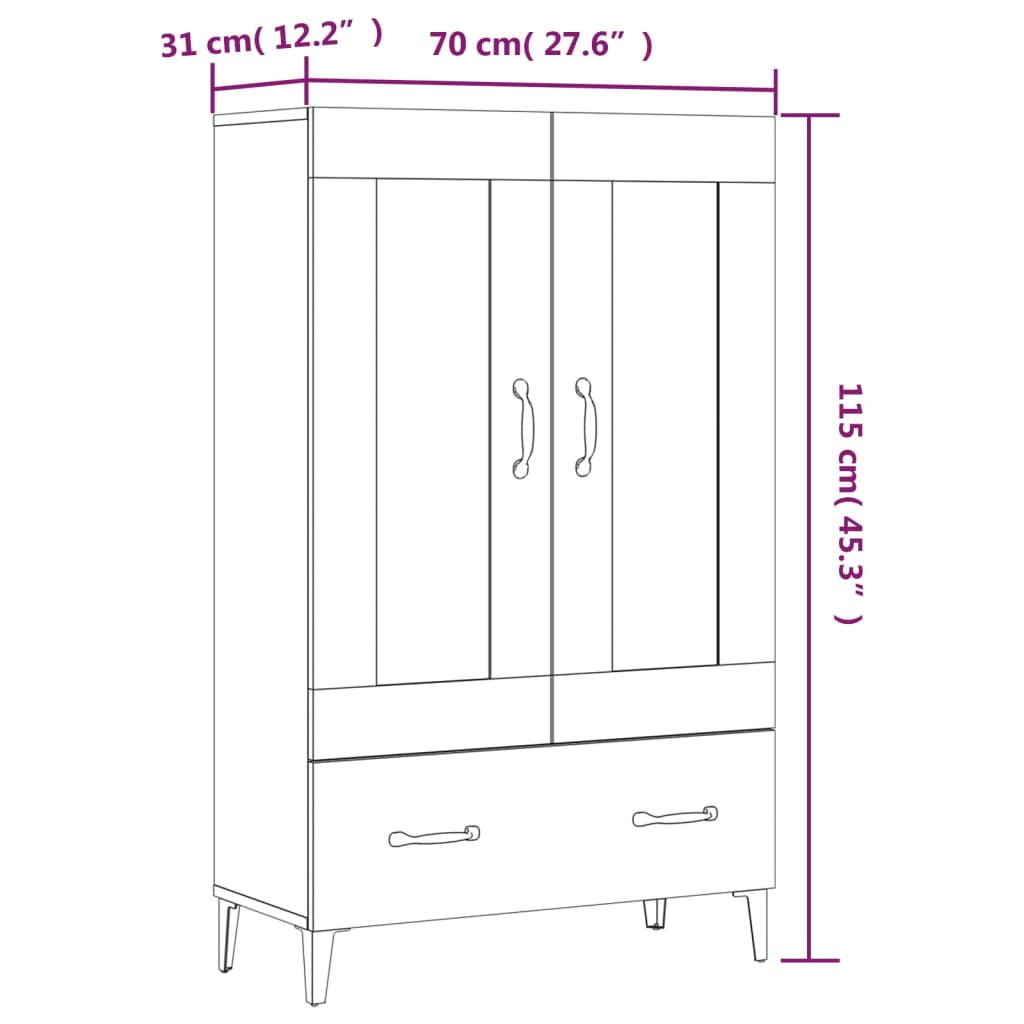 Highboard White 70 x 31 x 115 cm Particleboard