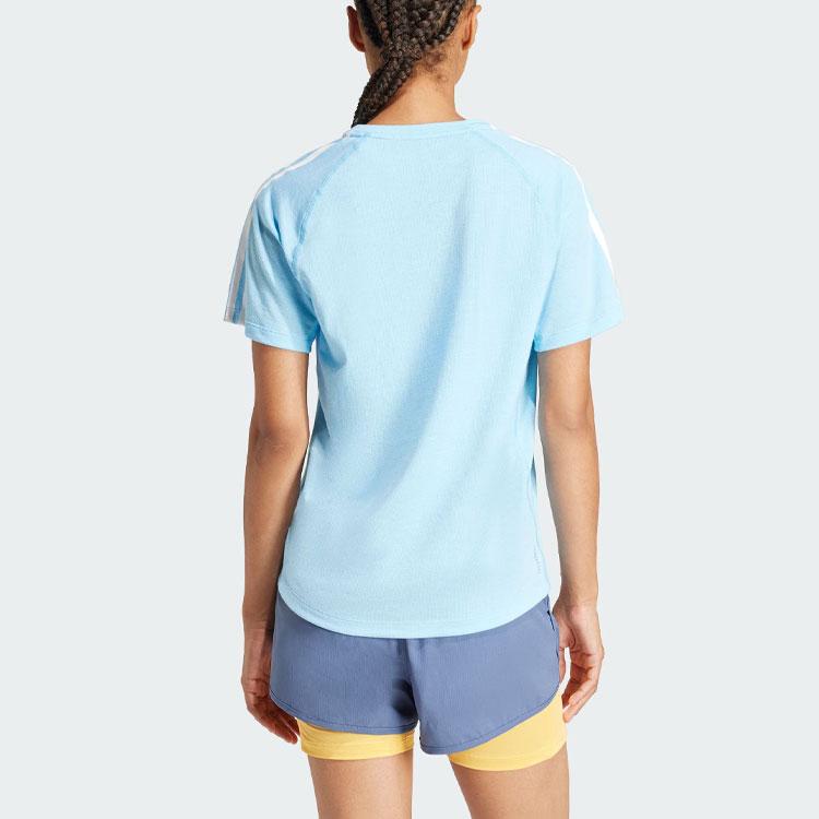 Adidas Own The Run 3-Stripes T-Shirt Quick-Drying Running Sports Short Sleeve Women Tops Light-Blue IK5020