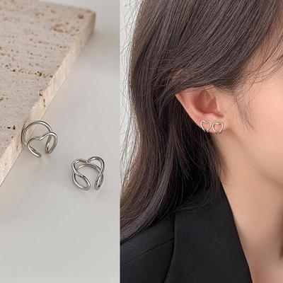 Cercei cu inimă geometrică pe două fețe la modă pentru femei - non-piercing, stil rece de nișă