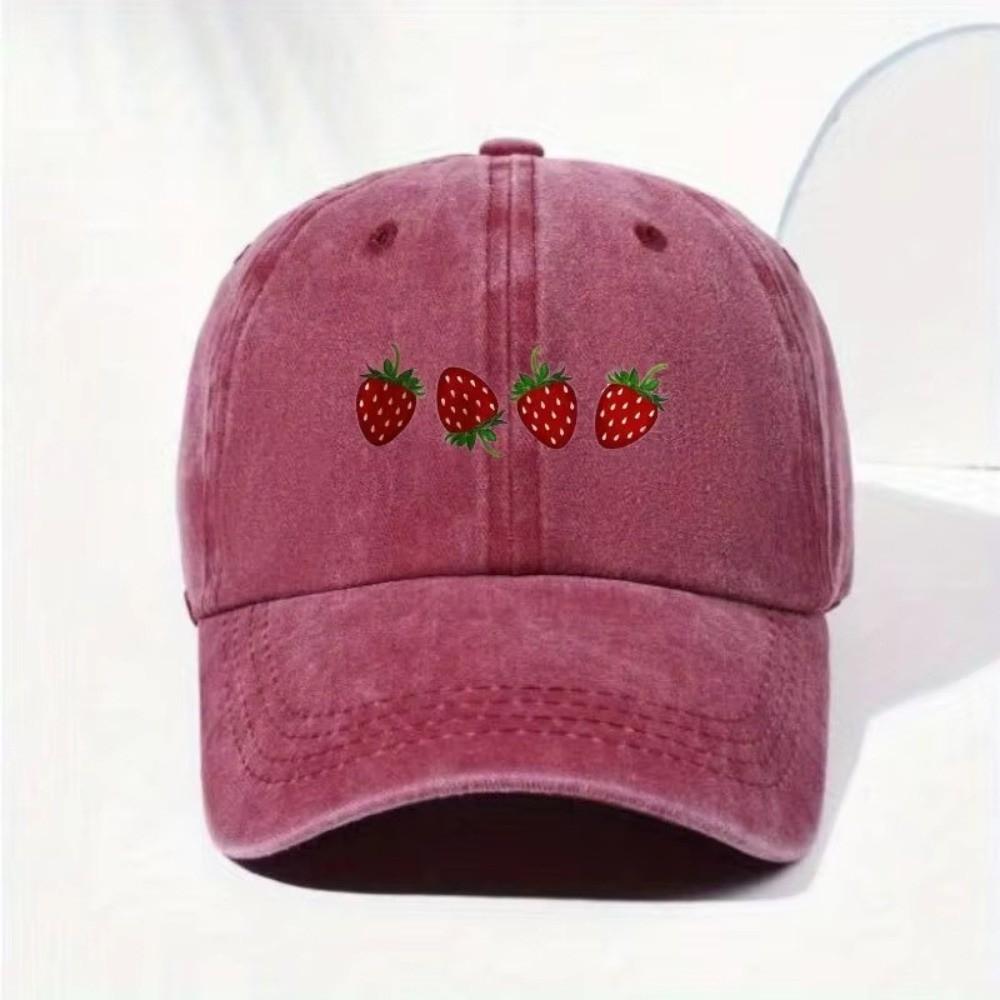 Hip Hop Strawberry Printed Baseball Cap Washed Cotton Sun Hat Streetwear Hats For Man Women Unisex