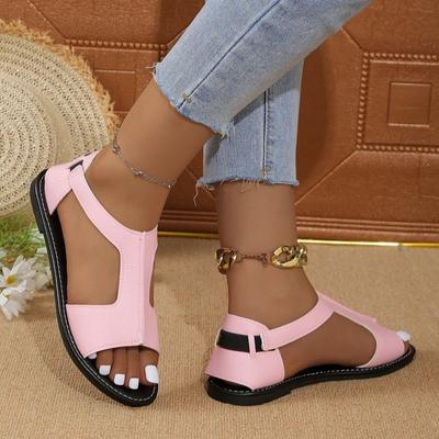 Foreign Trade Large Size 36-43 Summer Flat Sandals Women's Casual Versatile and Comfortable Hollow Solid Color Fish Mouth Sandals