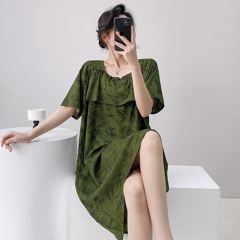 Sexy Nachtwäsche Damen Spitze Viskose Nachtkleid Kurzarm Cartoon Nachthemden Mädchen Nachthemd Einheitsgröße Nachthemd Mädchen Nachtwäsche