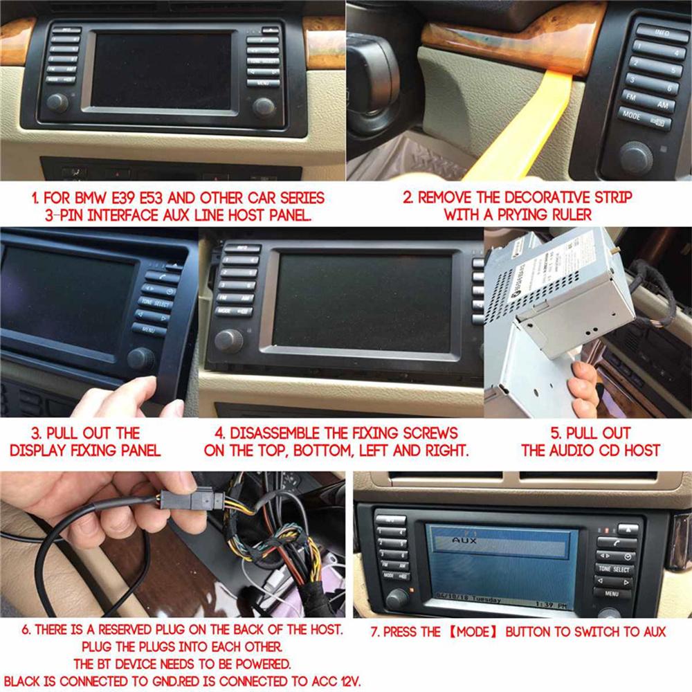 12V 3PIN Car Audio bluetooth 5.0 HIFI Cable Adaptor Microphone For BMW E54 E39 E