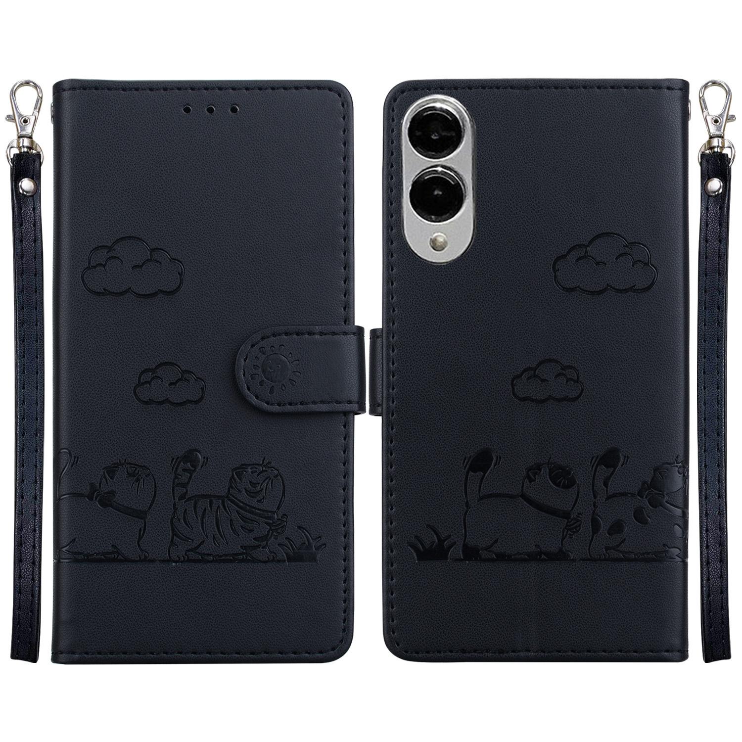 

Чохол для телефону Samsung Galaxy S25 Edge з RFID-блокуванням та візерунком кошеня, TPU+PU шкіряний чохол Black