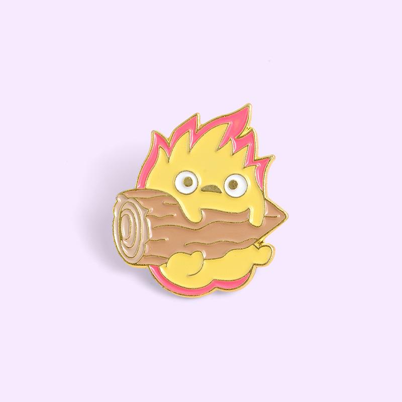 Flame Charming Cartoon Log Shaped Brooch Vibrant Enamel Pin For Unique Style Decoration