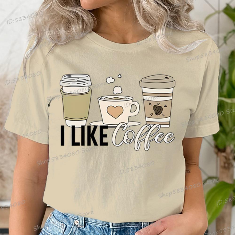 Short Sleeve T-shirt for Coffee Lover Crew Neck Women Fashion Summer Clothes I Love Coffee Graphic Tee Girl Coffee Party T-shirt