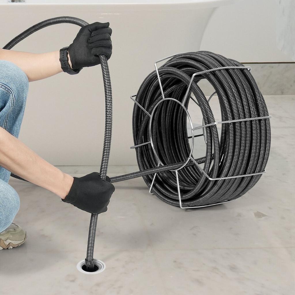 Drain Cleaning Cable 100 FT X 3/4 Inch, Solid Core Steel Drain Cleaner Cable with 4 Cutters for 3.9" To 7.9" Pipes, Professional Inner Core Sewer