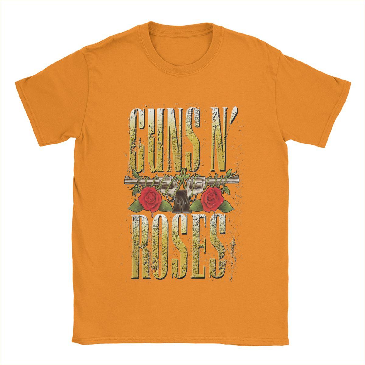Comfortable season Heren Guns N Roses T-shirts 100% Katoen Tops Grappige Korte Mouw Ronde Hals T-shirts 4XL 5XL T-shirts XL oranje