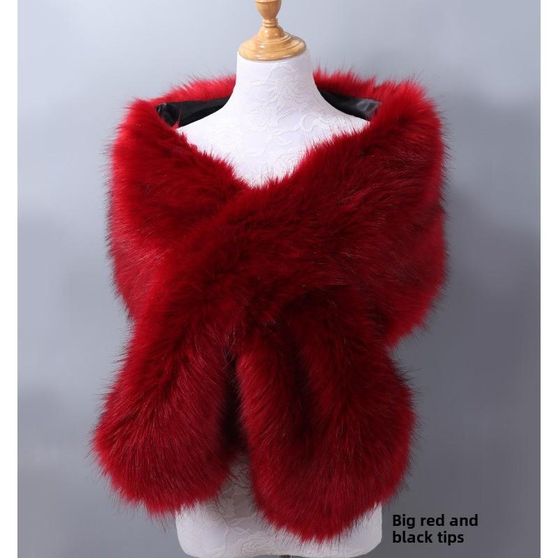 Autunno Inverno di Alta Qualità Lungo Nuovo Pelliccia Sintetica Capelli di Volpe Abito da Sposa da Sera Ispessito Scialle Grande Mantella sciarpa Sciarpa da Donna