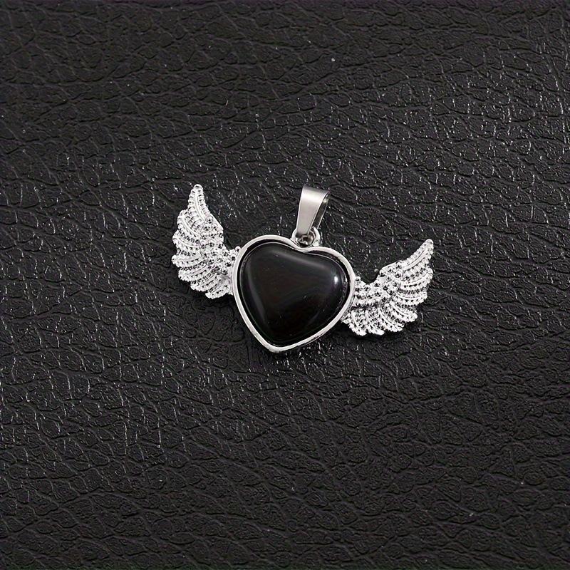 European & American Natural Stone Angel Heart Pendant with Wings