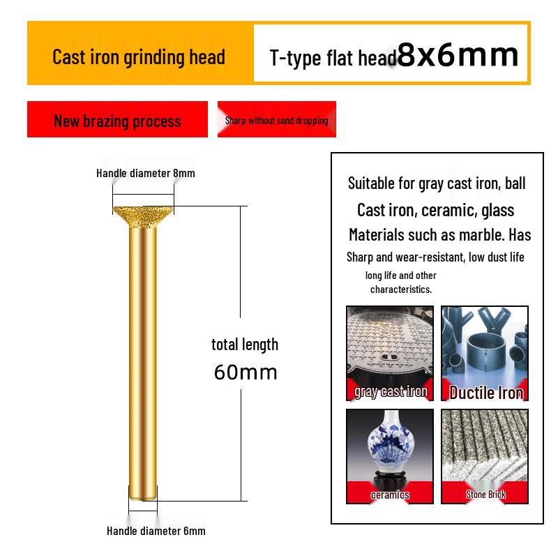 Diamond Brazed Carbide Grinding Head for Ductile Iron & Stone, Compatible with Electric Drills