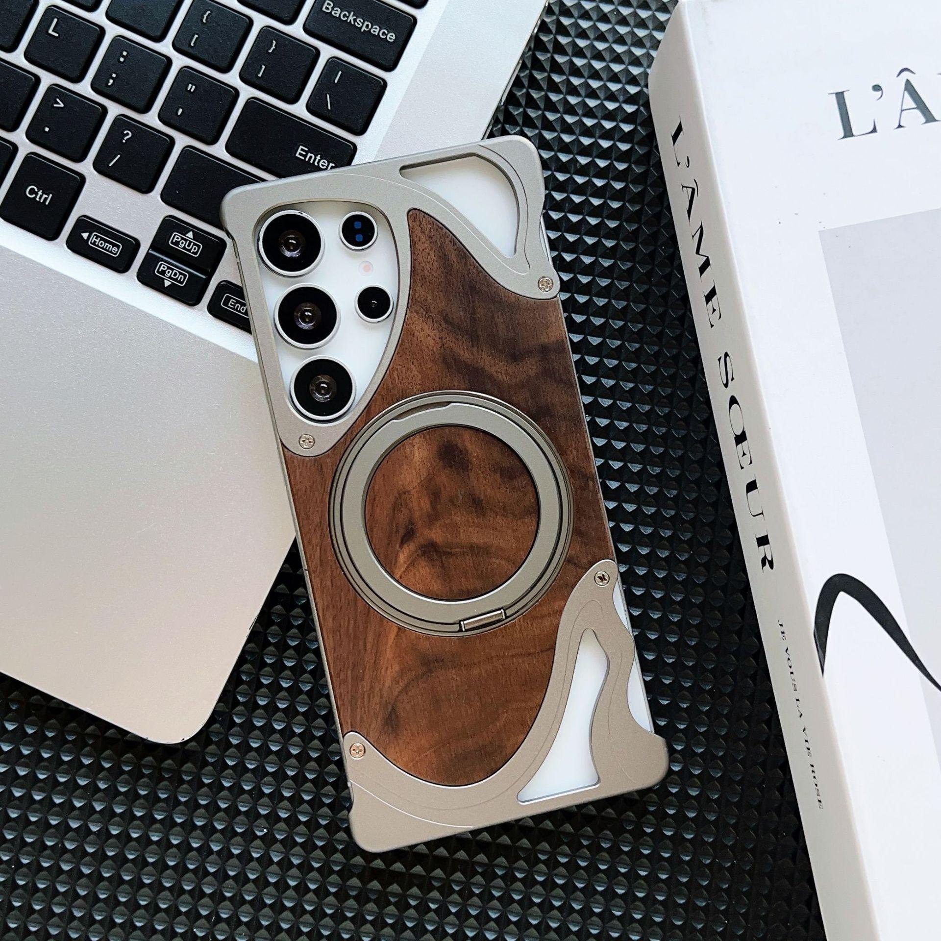 

Suitable for Samsung S25ULTRA Metal Bracket Mobile Phone Case Mahogany Back Panel Frameless Heat Dissipation and Anti Fall Jacket SAMSUNG S23ULTRA