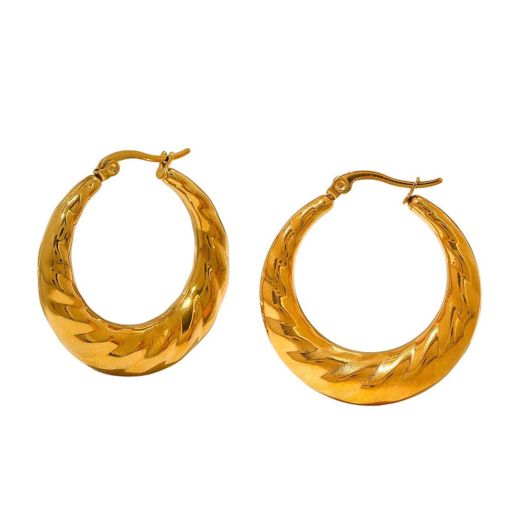 European & American Textured Titanium Steel Dangle Earrings for Women - Fashionable Pleated Design, Autumn Twisted Wire.