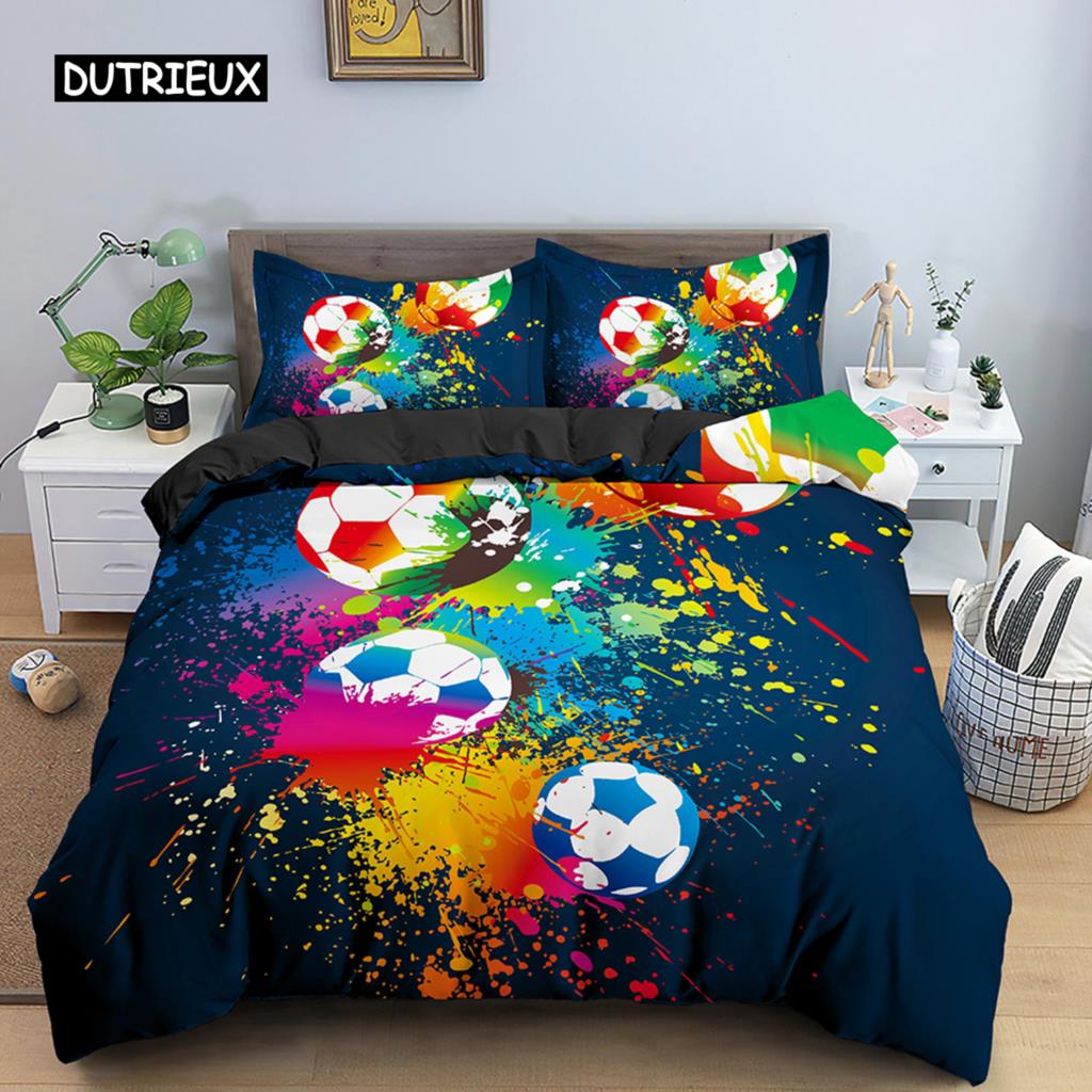 3D Football Duvet Cover Double King Queen Bedding Set 2/3pcs Quilt Cover with Zipper Closure King Size Polyester Comforter Cover