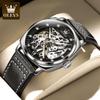 OLEVS 6651 Men's Watches Hollow Square Dial Leather Strap Business Men Wristwatch Original Luxury Brand Men's Wristwatches