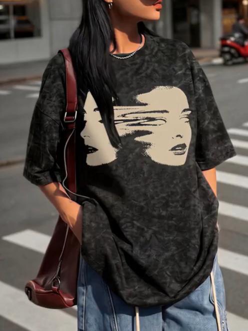Graphic Tees Mens Dark Gray Saturn and Star Print TShirt Soft Stretchy Themed Round Neck Short Sleeves Casual Streetwear Top